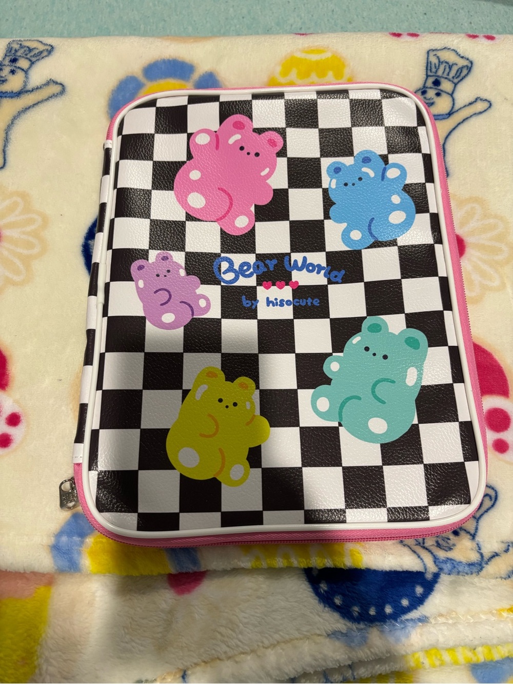 Bear World by hisocute Checkerboard iPad/tablet case- Pink Trim